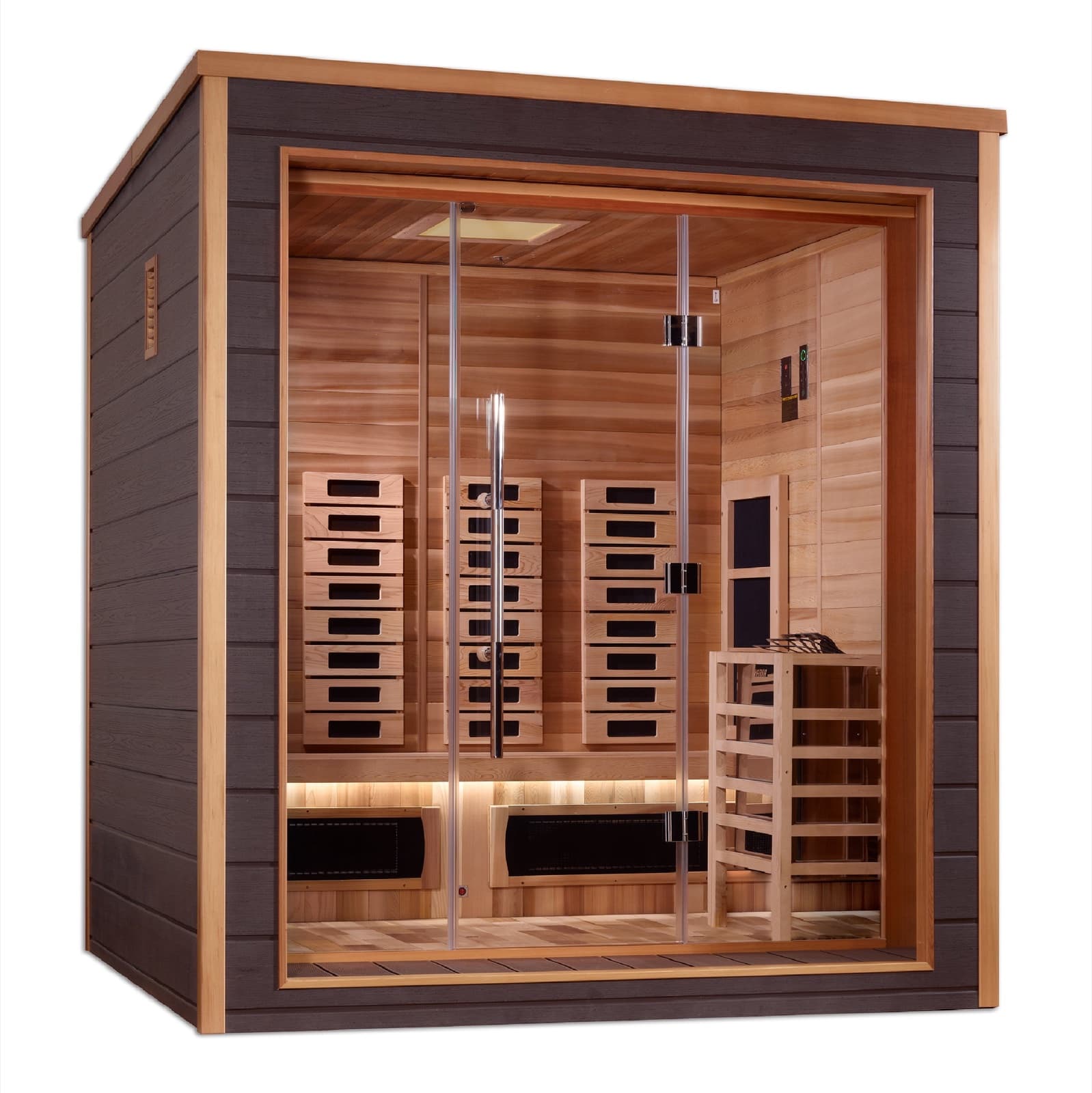 Golden Designs Visby 3-Person Hybrid Outdoor Sauna (PureTech™ Full Spectrum IR + Traditional Stove)