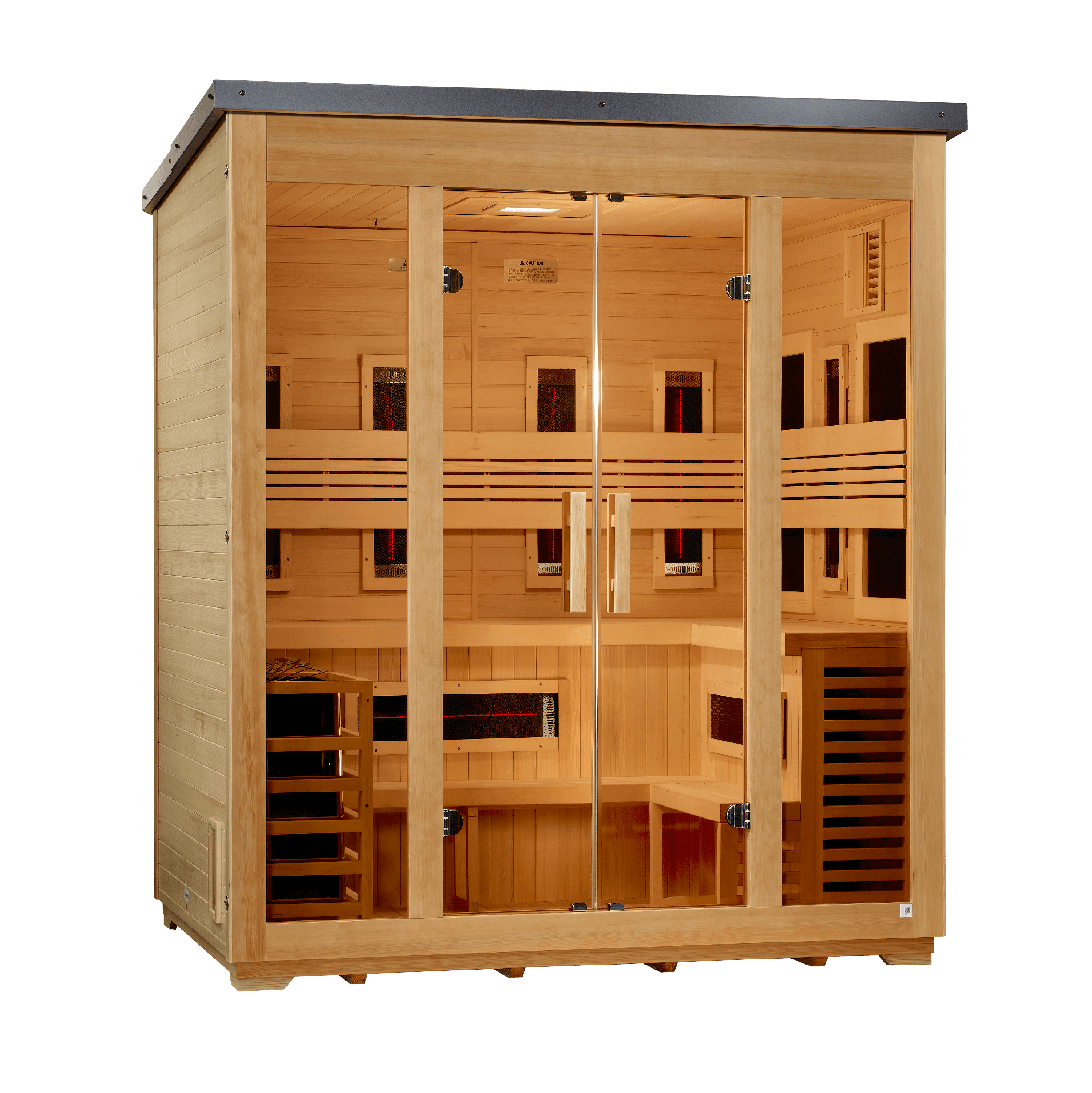 Golden Designs Gargellen 5-Person Hybrid Flat-Roof Outdoor Sauna (Full Spectrum IR + Traditional Stove)